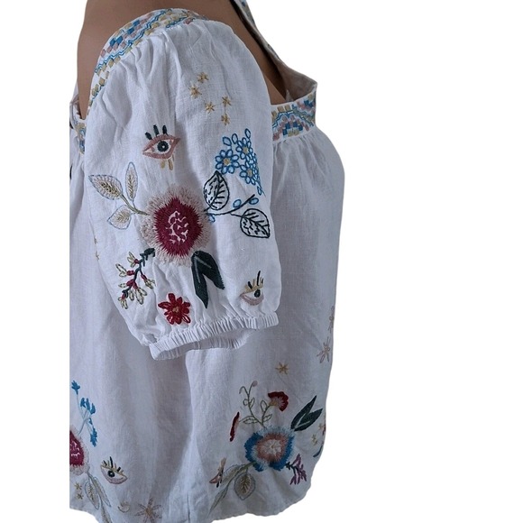 Johnny Was Martine Wander White Linen Top Boho Embroidered Women's size Large - Picture 7 of 12